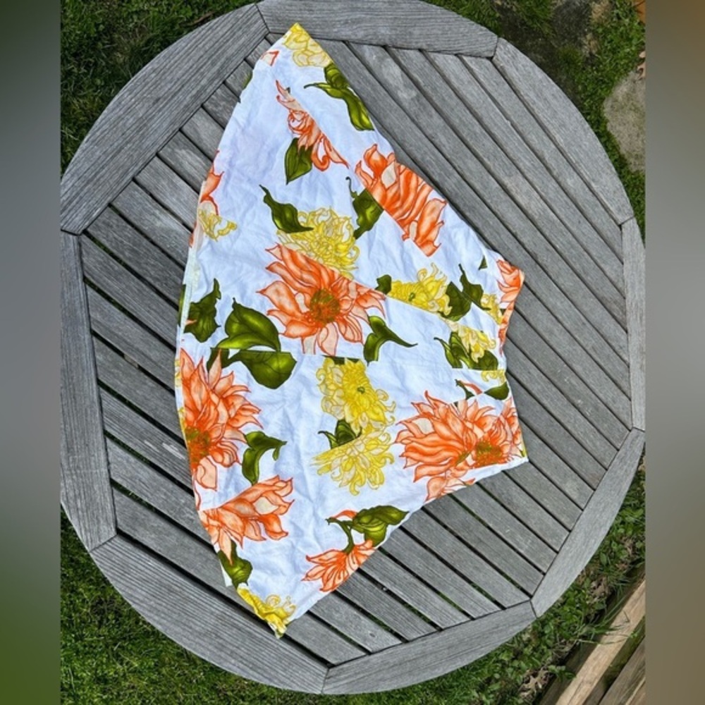 Premise Women's Size 12 Floral Rose Print Linen Blend Skirt White Yellow Cottage